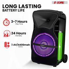 5 CORE 15 Inch TWS PAIR Bluetooth Party Speakers 800 Watt Portable Karaoke PA System Rechargeable Loud Speaker + Tripod Stand 2x Wireless Mics LED Light Active Home 15 2-MIC