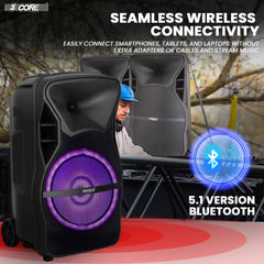 5 CORE 15 Inch TWS PAIR Bluetooth Party Speakers 800 Watt Portable Karaoke PA System Rechargeable Loud Speaker + Tripod Stand 2x Wireless Mics LED Light Active Home 15 2-MIC