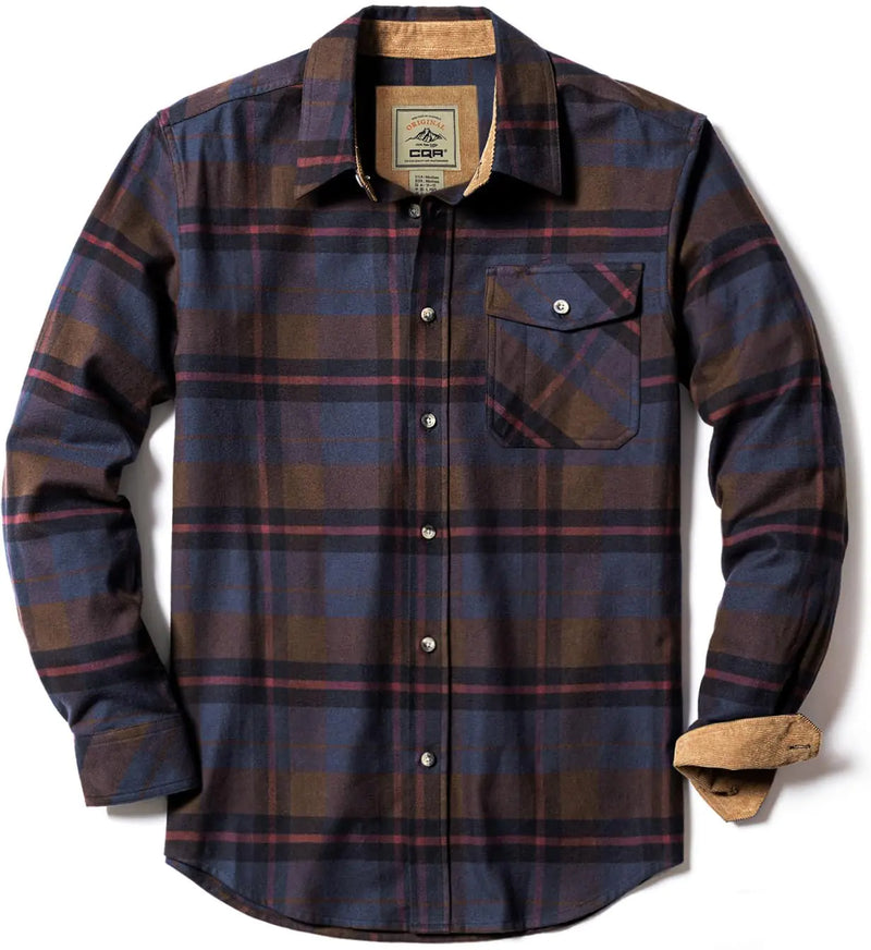 Men's All Cotton Flannel Shirt, Long Sleeve Casual Button Up Plaid Shirt, Brushed Soft Outdoor Shirts X-Small Plaid Woods Night