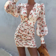 Women Lantern Sleeve Elegant Mini Dress