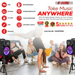 5 CORE 8 Inch TWS PAIR Bluetooth Party Speakers 250 Watt Portable Karaoke PA System Rechargeable Loud Speaker + Tripod Stand & 2x Wireless Mics LED Light Active Home 8 2-MIC