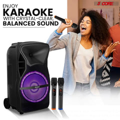 5 Core Party Speaker Portable PA System 2Pcs + 2 Wireless Microphone Bluetooth Loud Subwoofer Active Powered DJ Karaoke Machine for Studio Indoor Outdoor Use Include Stand Active Home 15 2-MIC 2PCS