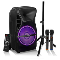 5 CORE 15 Inch TWS PAIR Bluetooth Party Speakers 800 Watt Portable Karaoke PA System Rechargeable Loud Speaker + Tripod Stand 2x Wireless Mics LED Light Active Home 15 2-MIC