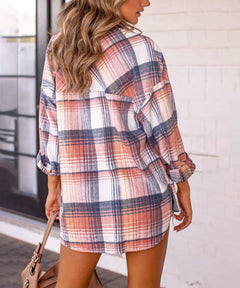 Womens Fall Outfits Fashion Clothes Shackets Flannel Plaid Button Down Long Sleeve Shirts Jackets 2024 Bluepink X-Small