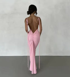 Elegant Backless Strap Maxi Dress - Sexy Ruched Party Outfit for Women