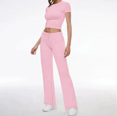 Women Solid Color T-shirt Casual Pants Suit