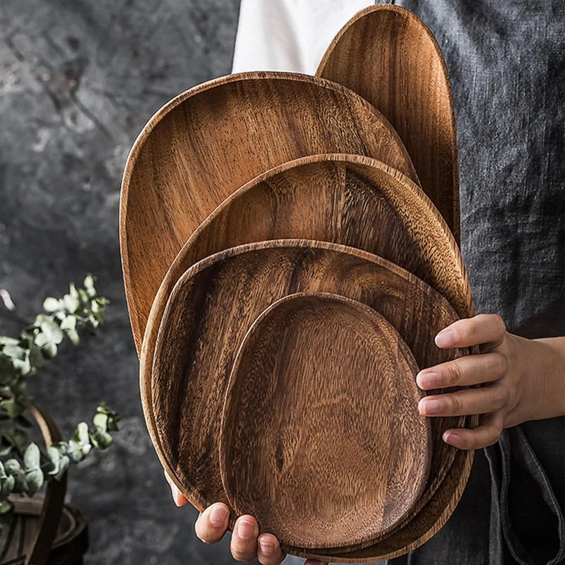 Solid Wood Pan Plate Fruit Dishes Saucer