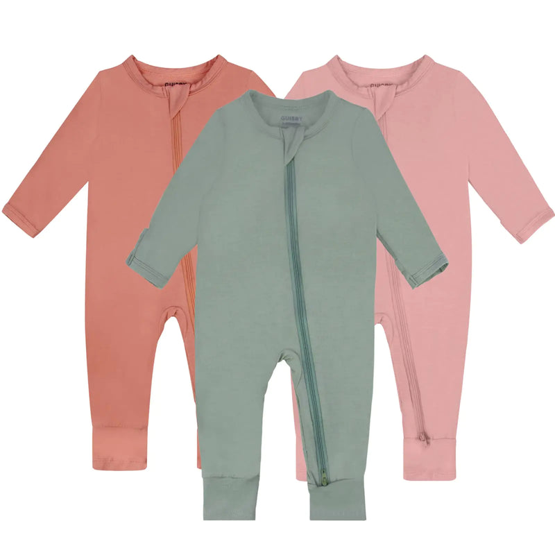 GUISBY Baby Pajamas with Mitten Cuffs - 3Pcs Girls Boys 2 Way Zipper Long Sleeve Rayon Sleepers Orange-green-pink 18-24 Months