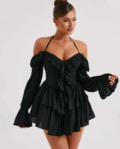 Women's Ruffled Long-sleeved One-piece Shorts