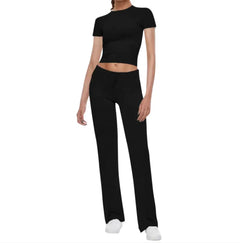 Women Solid Color T-shirt Casual Pants Suit